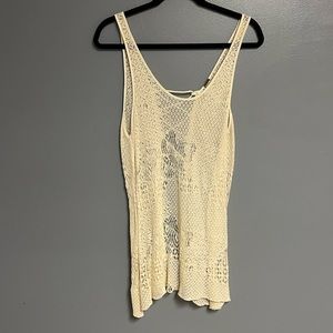 Free People cream boho lace top tank size large lace up back bohemian swim cover